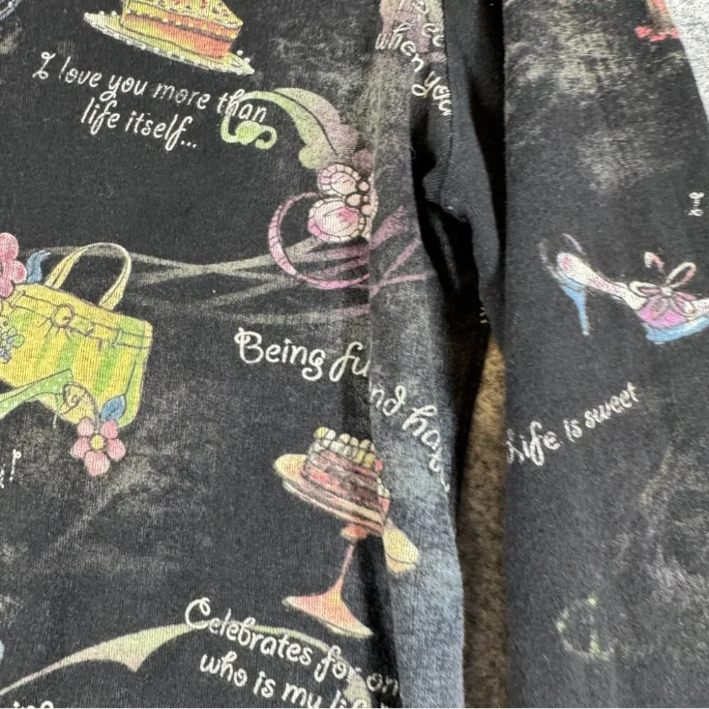 Cactus Y2K Small Celebrate Graphic Tee Black Art Print Long Sleeve Top Festival - Picture 4 of 13